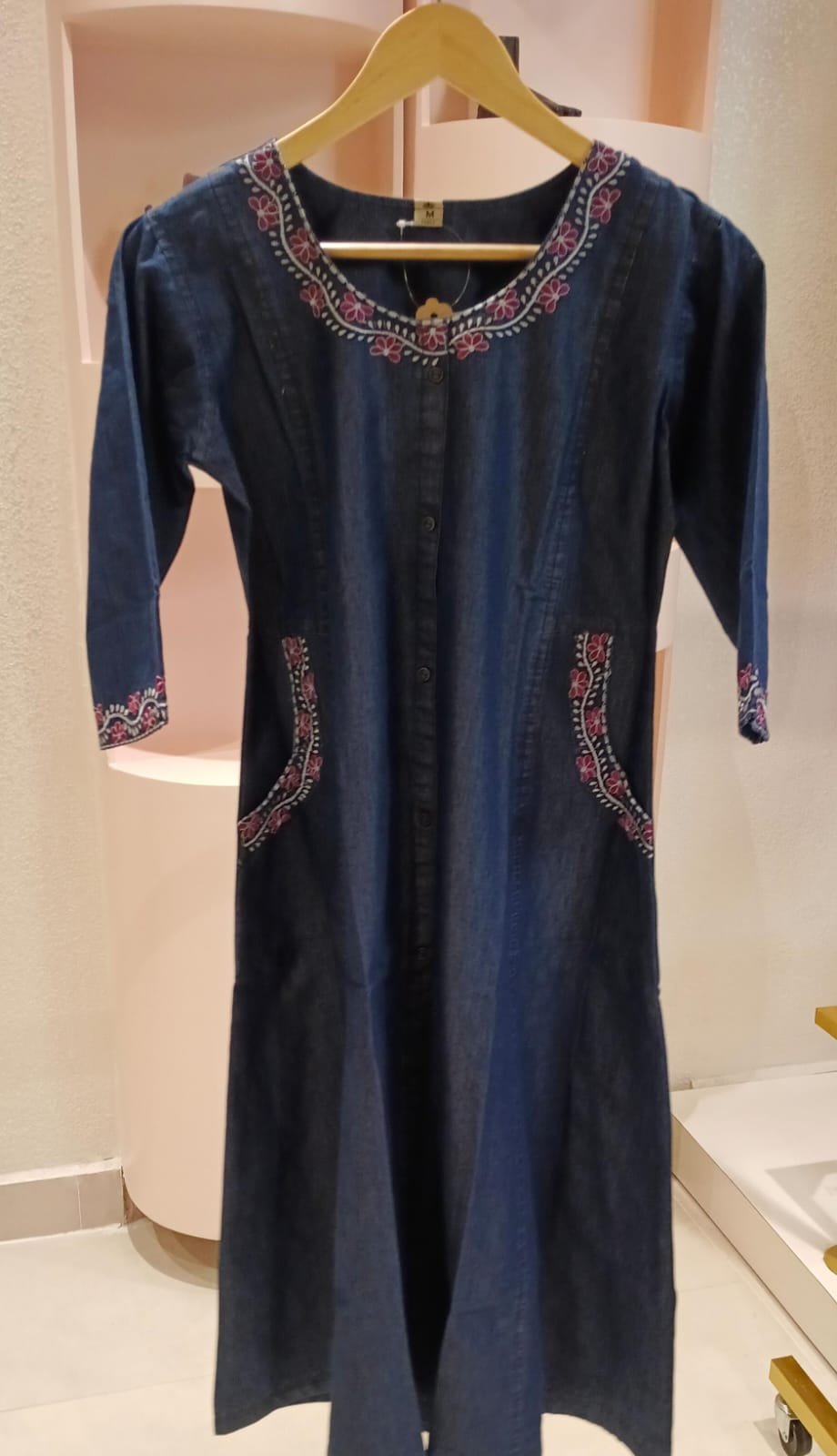 Floral Embroidered Denim Kurti