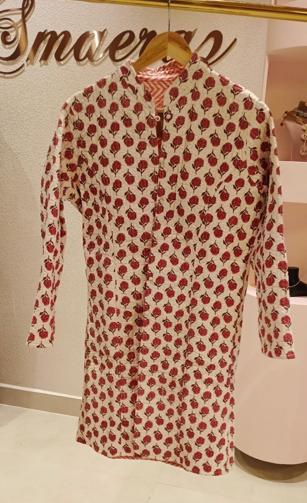 Maroon Floral Block Print Cotton Kurti