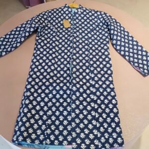 Indigo Leaf Print Cotton Straight Kurti