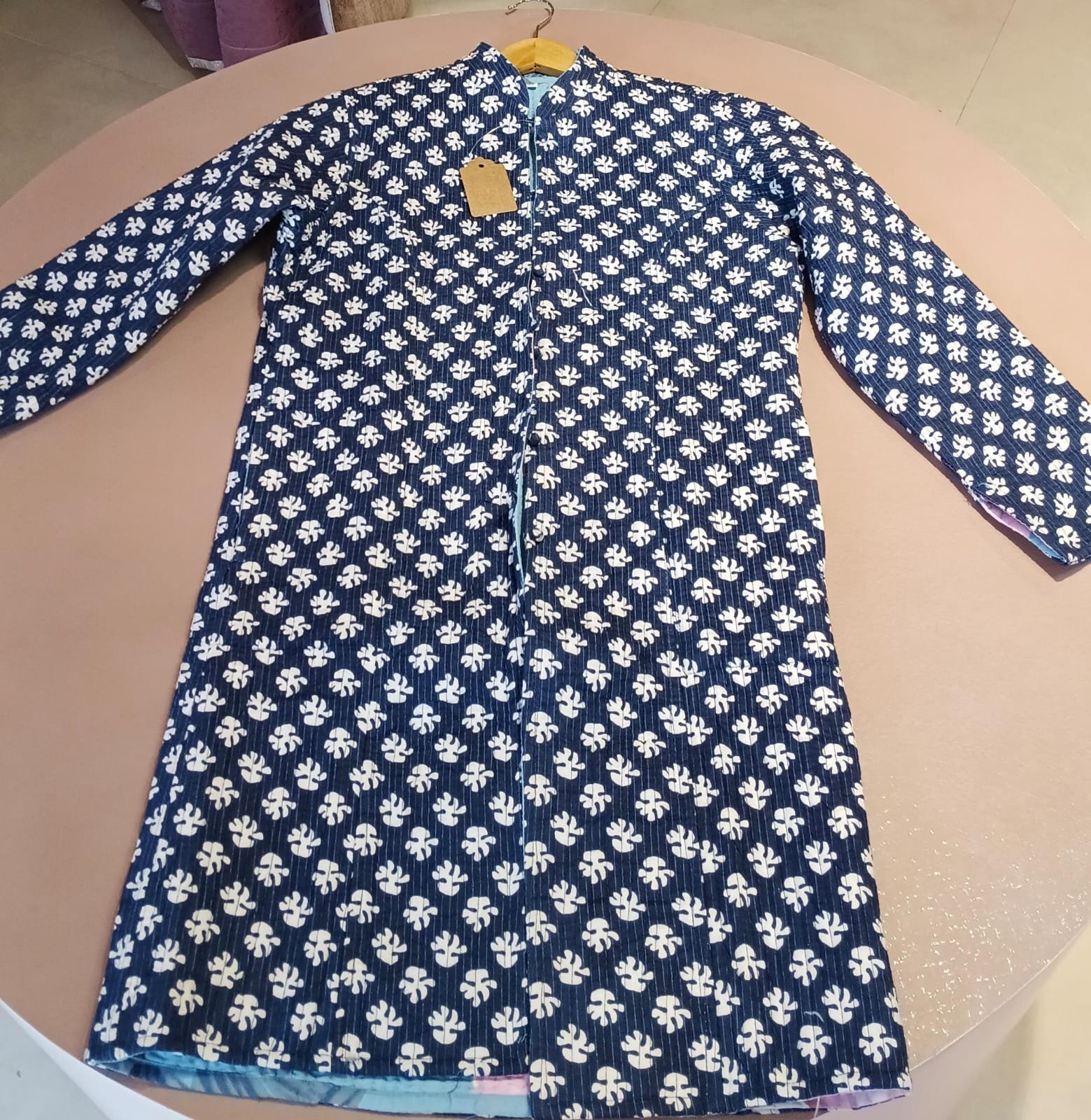 Indigo Leaf Print Cotton Straight Kurti