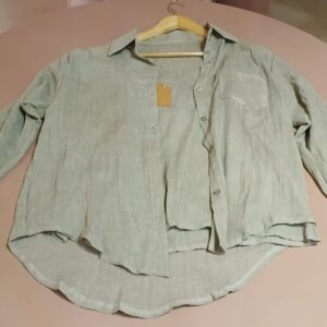 Mist Grey Oversized Linen Blend Shirt