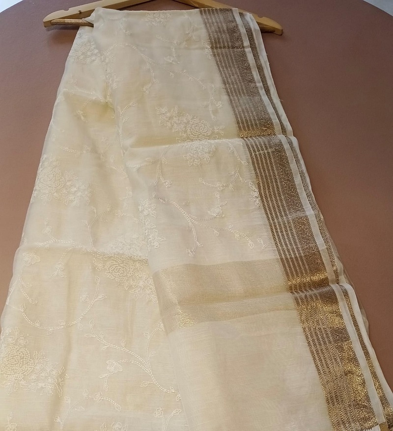 Ivory Vine Fancy Kota Embroidery Saree